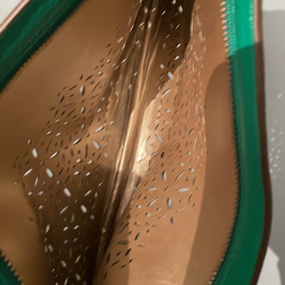 RALPH LAUREN Laser Cut Perforated Chantilly Tote Bag Clutch Green Purse Leather - Picture 7 of 16